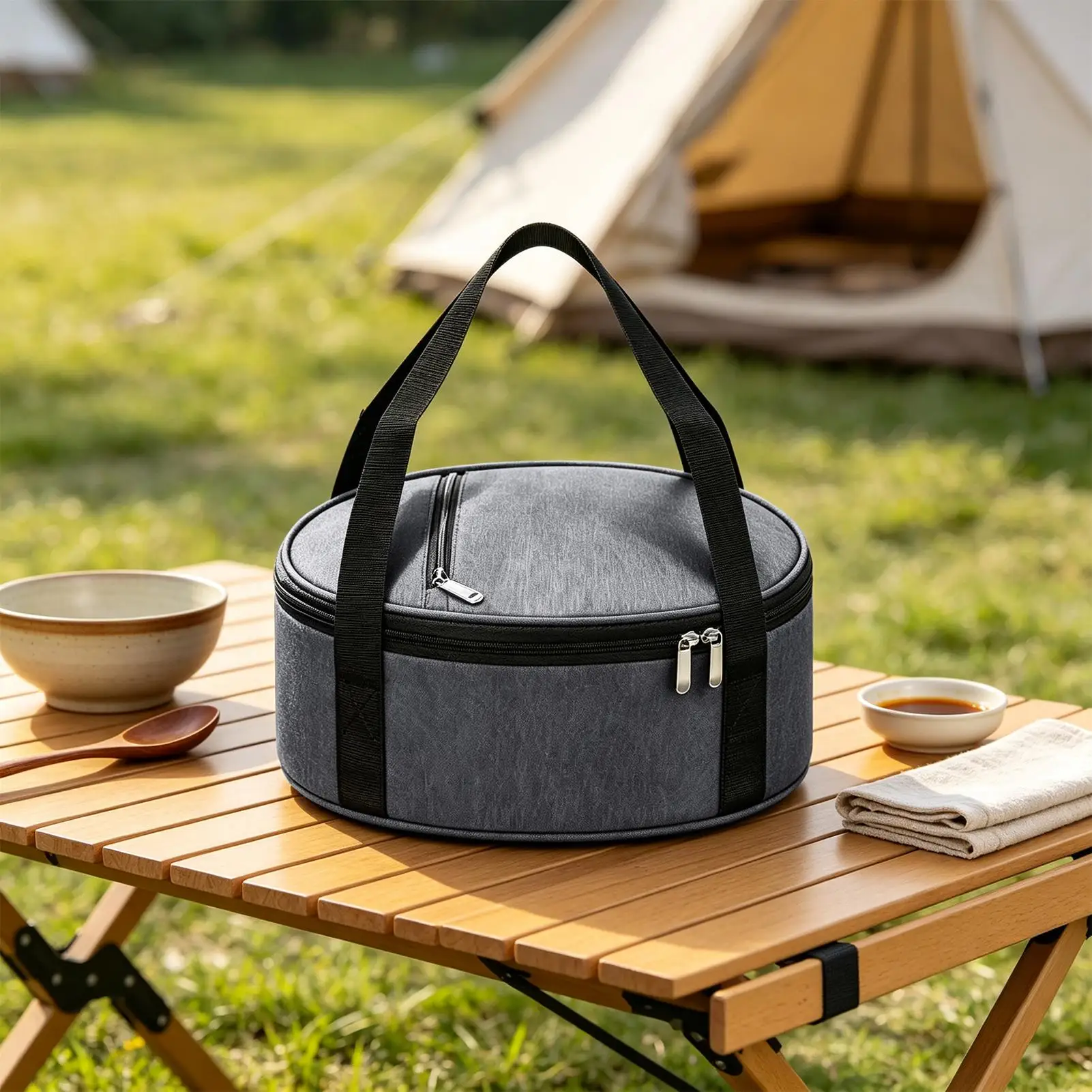 Round Casserole Carrier 12 Inch Round Thermal Storage With Handles Pizza Cake Carrier Bag For Picnic Family Gathering Holiday