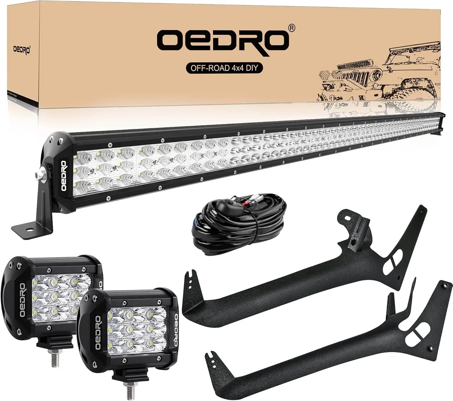 

52 Inch LED Light Bar Fits for 18-22 Jeep Wrangler JL/ 20-22 , w/ 2Pcs 4" Tri-Row Spot Off Road Driving Light