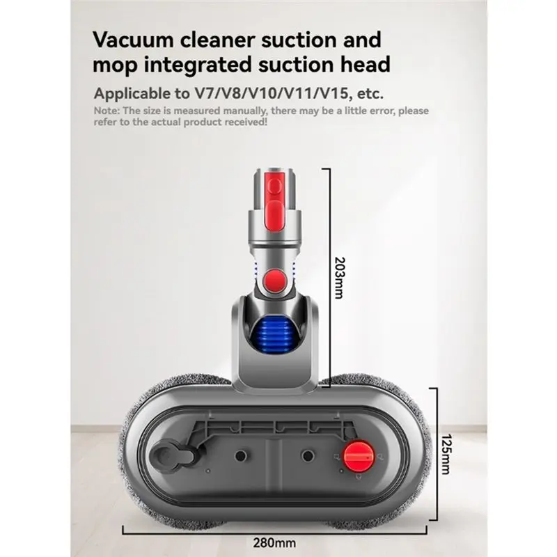 ABCA-Electric Floor Mop Head For Dyson V7 V8 V10 V11 V15 Vacuum Attachment Vacuum Cleaner Parts With 4 Mop Pads And Switch Lock