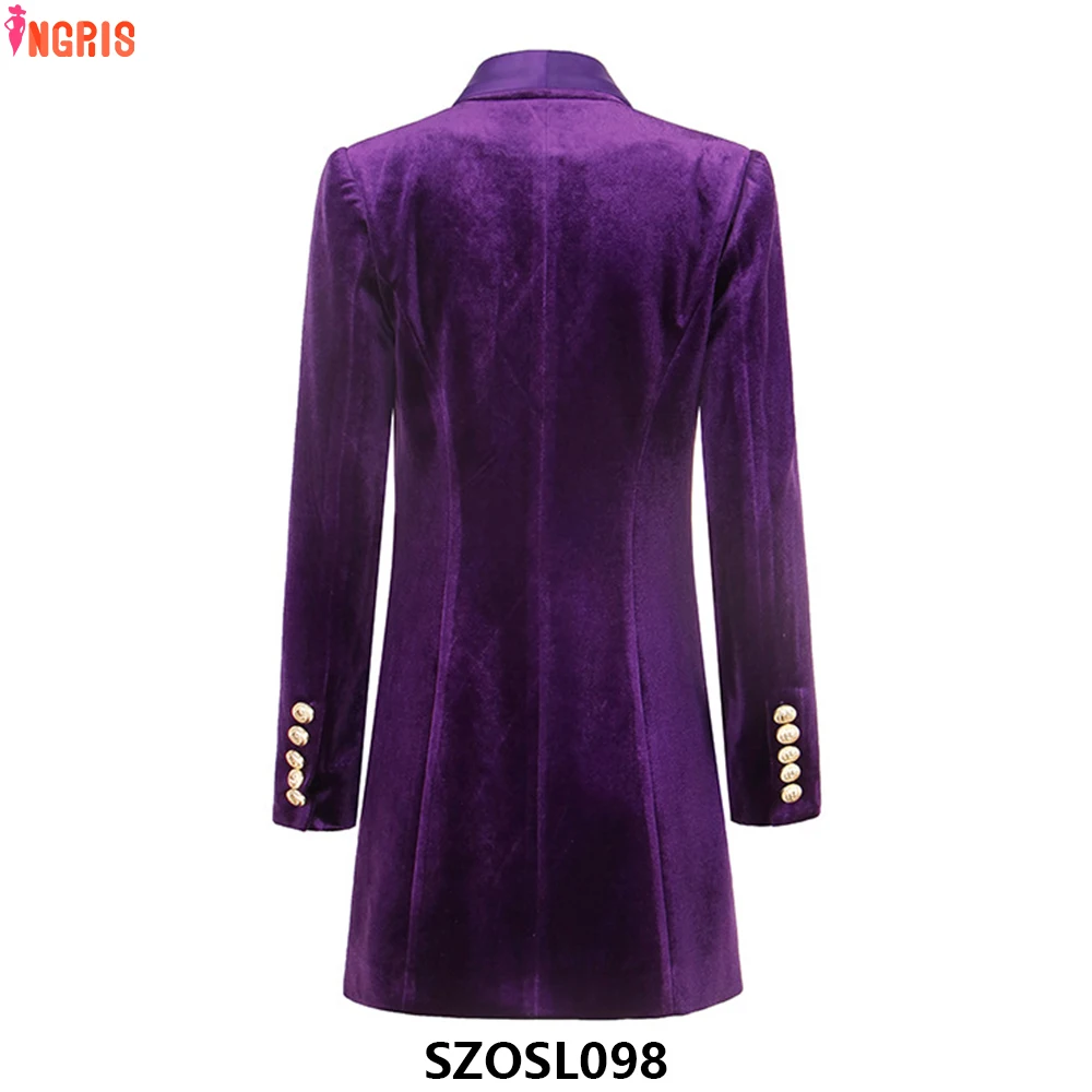 المرأة المخملية السترة فستان مزدوجة الصدر تصميم فاخر المرأة فستان قصير معطف-SZOSL098 #2