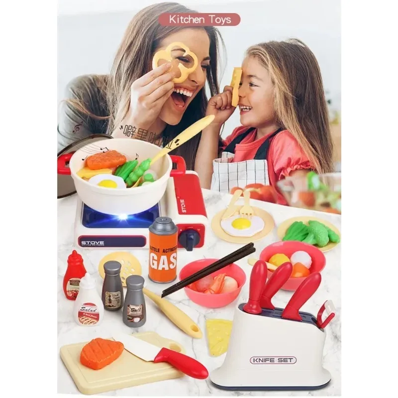 39pcs/set Simulate Play House Toy Gas Stove Chopping Board Music LED Lights Kids Kitchen Set Interactive Baby Birthday Gift
