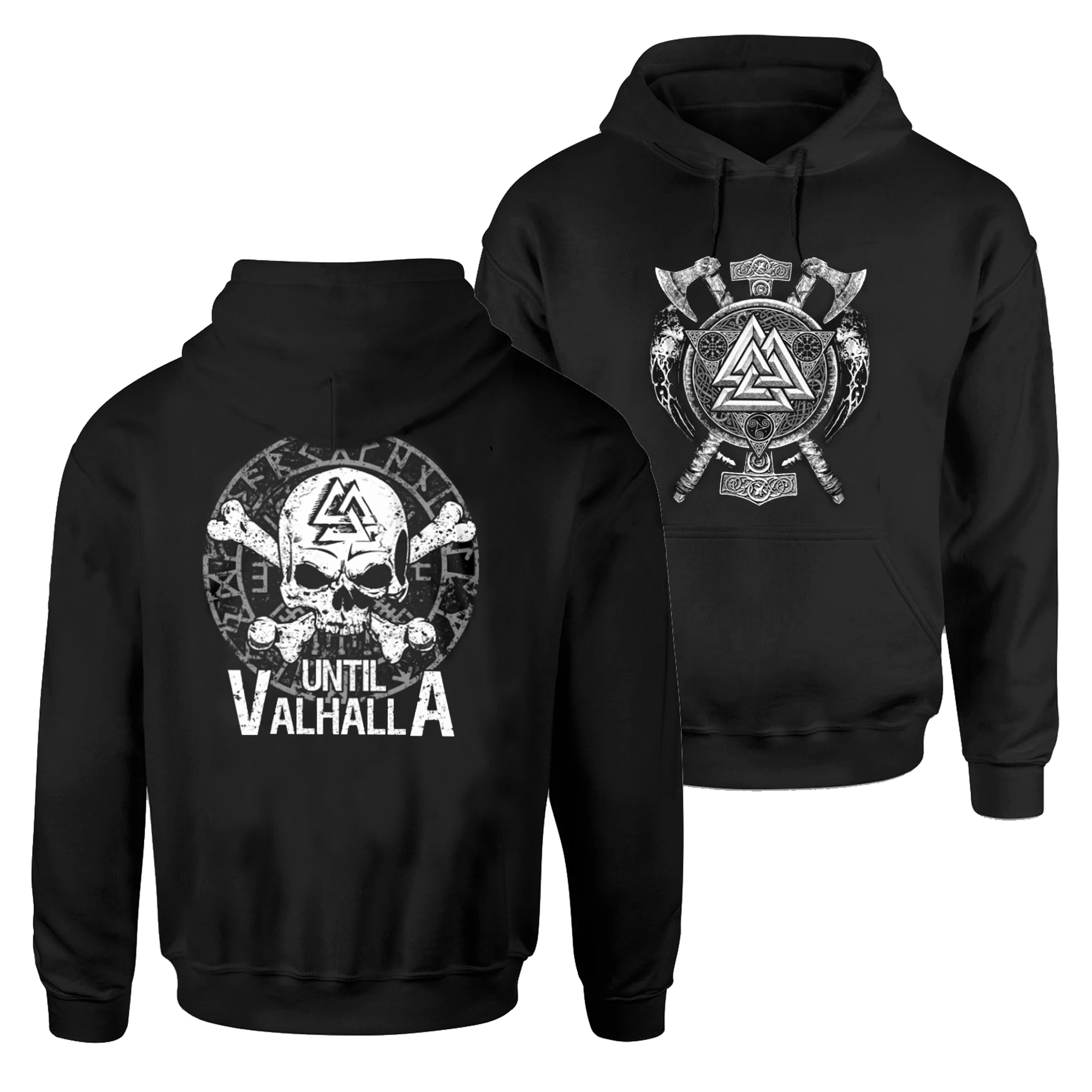 Norse Myth Runes Skull Nordic Warrior Until Valhalla Pullover Hoodie 100% Cotton Comfortable Casual Mens Sweatshirt Streetwear