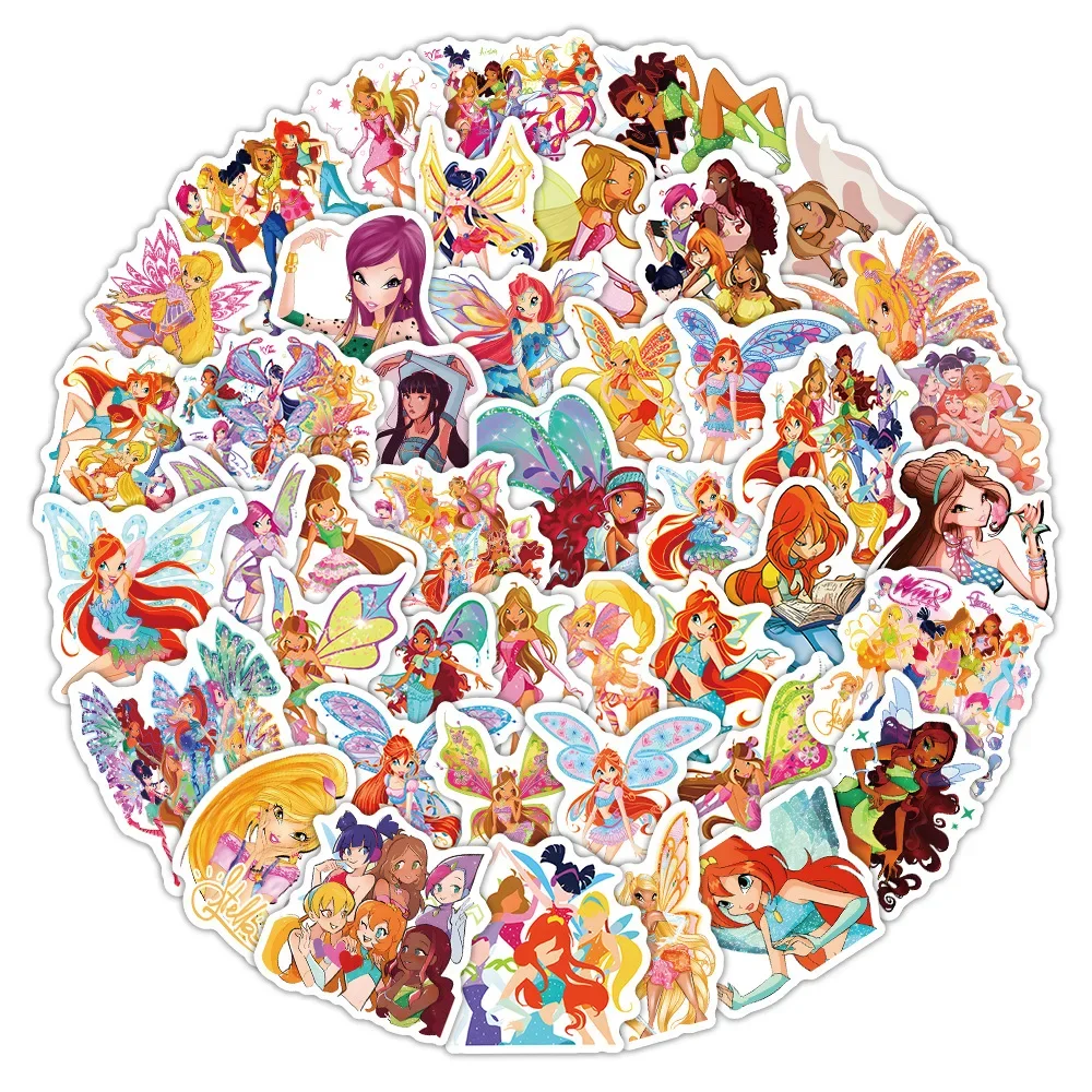 60 قطعة ملصقات كرتونية لنادي Winx ملصق رسوم متحركة مضحك للأمتعة والكمبيوتر المحمول والهاتف والجيتار ودراجة السيارة ولوح التزلج ألعاب أطفال #2