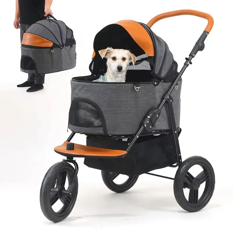 3-in-1 Cat Dog Stroller Foldable Pet Stroller with Detachable Carrier