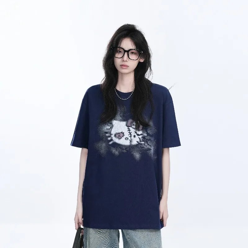 

Женская летняя футболка с короткими рукавами и 3D принтом Kitty Cat Graffiti, новый стиль, свободный дышащий, быстросохнущий модный топ