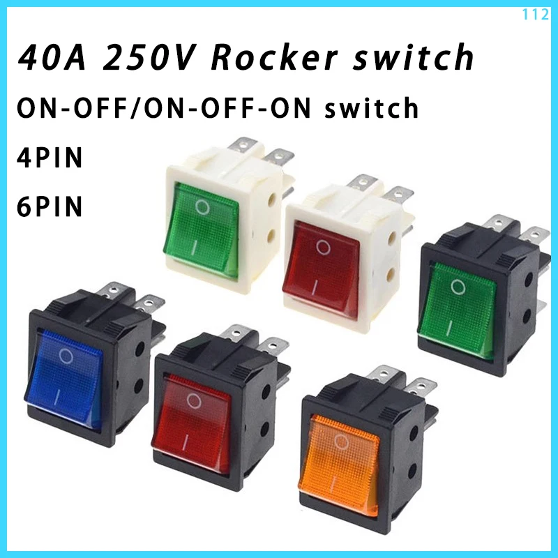 KCD4 Rocker switch ship type switch rocker power button 4/6PIN red light green light 31x25mm30A/40A 250v ON-OFF/ON-OFF-ON