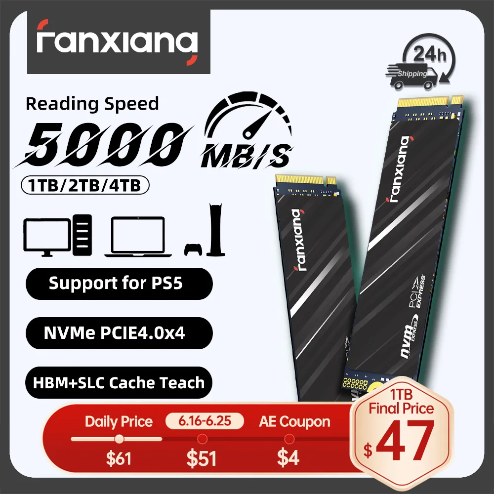 Fanxiang S690Q PCIe Gen4 M.2 NVMe SSD 500GB 1TB 2TB do 5200 MB/s 3D NAND SLC Cache Solid State Drive Upgrade Storage for PS5