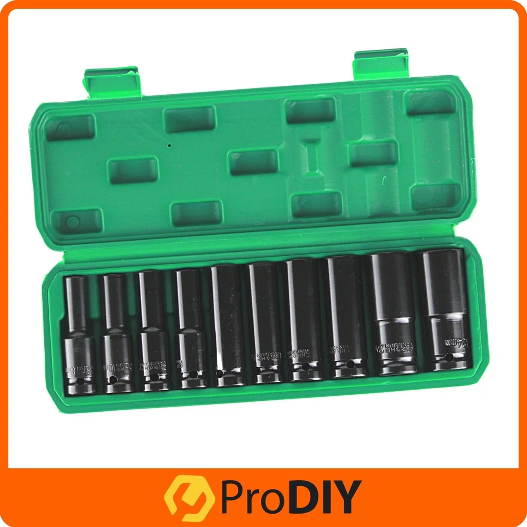 10PCS 1/2 Inch Long Impact Socket Set Black Deep Box Set Tool Set 8mm - 24mm