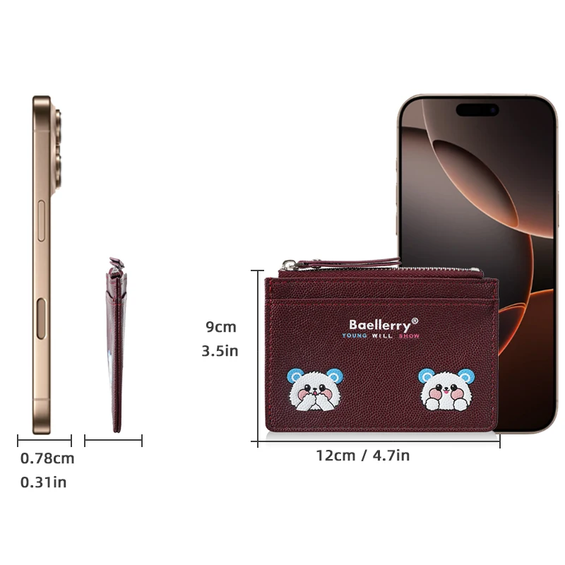 1Pcs Japanese-Style Cute Bear Print Mini Zipper Card Holder, Cute Pu Leather Ultra-Thin Coin and Card Holder, Trendy Macaron Color Women's Daily Small Bag