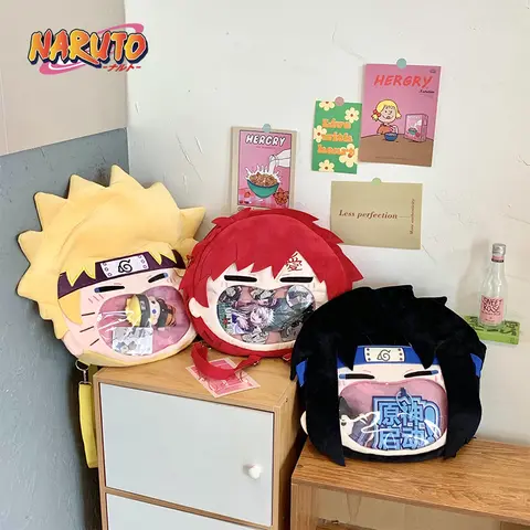 Naruto Sasuke Backpack Anime Figure Gaara Itabag High-Capacity Travel Transparent Makeup Storage Bag Doll Toys Kids Gifts