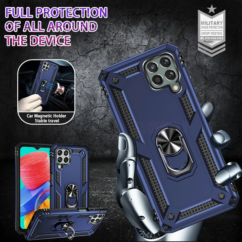 For Sumsung M33 Case Shockproof Armor Metal Ring Phone Case For Samsung Galaxy M33 5G 2022 SM-M336B Magnetic Holder Back Cover