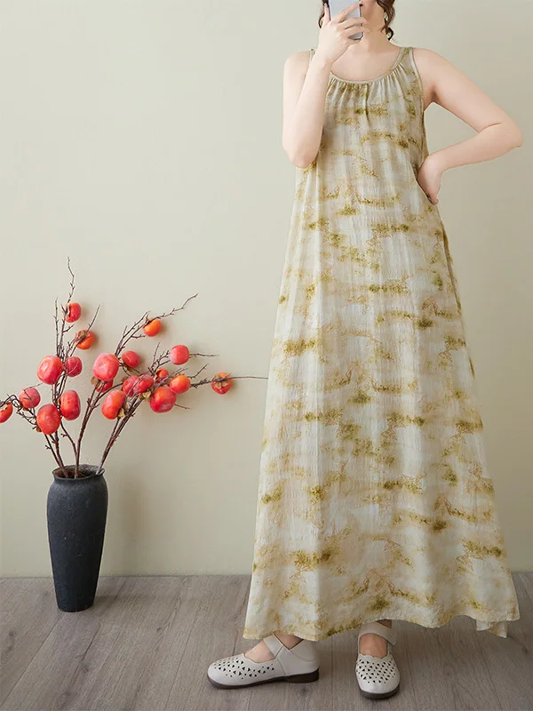 Vestido Longo de Aodão Estilo Linha A, Sem Mangas, mata Floral, Soltinho e Confortável para o Verão 2025, Estilo Cas...