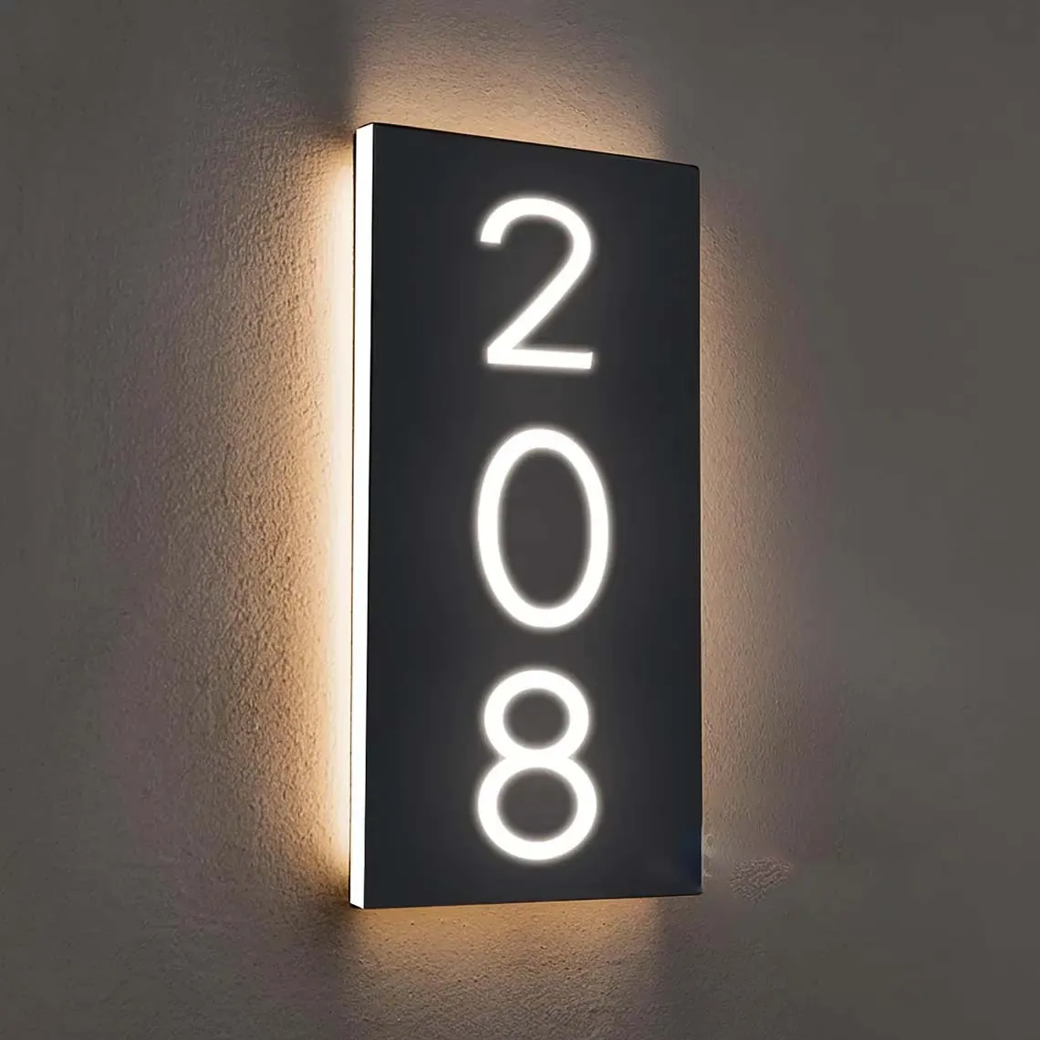 Modern Backlit Illuminated House Number Sign Modern LED Address Plaque Metal Acrylic House Sign Plate Vertical House Numbers