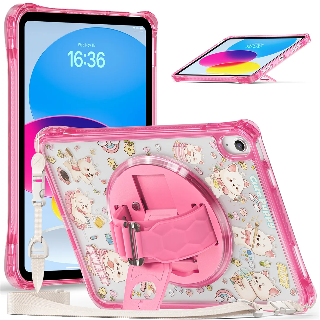 

Case for iPad (A16) 11th/10th Generation Case 2025/2022 (11″/10.9), Clear PC Cartoon Full-Body Shockproof Protective Stand Case