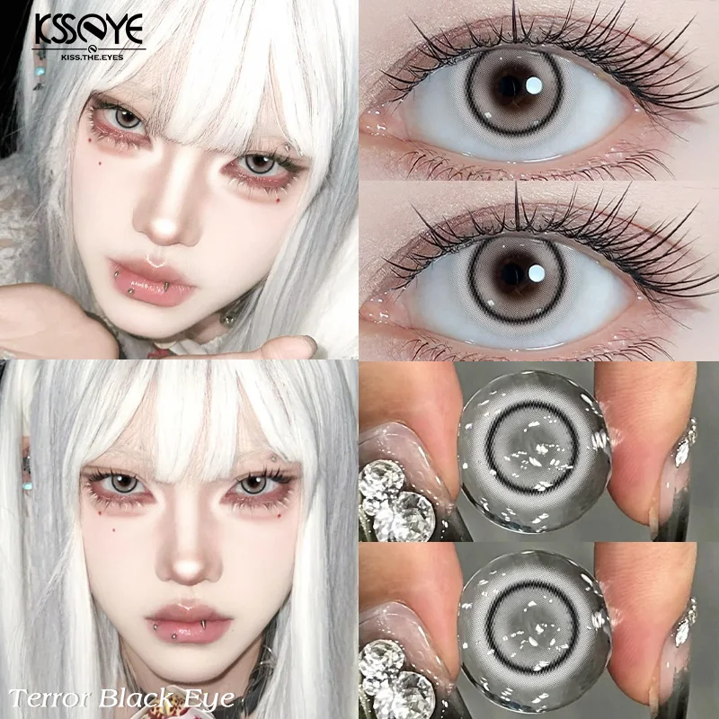KSSEYE 1 Par de Lentes de Contacto Blancas para Cosplay, Lentes de Contacto Suaves para Anime, Ojos Negros, Lentes para Fiesta de Halloween, Envío Rápido