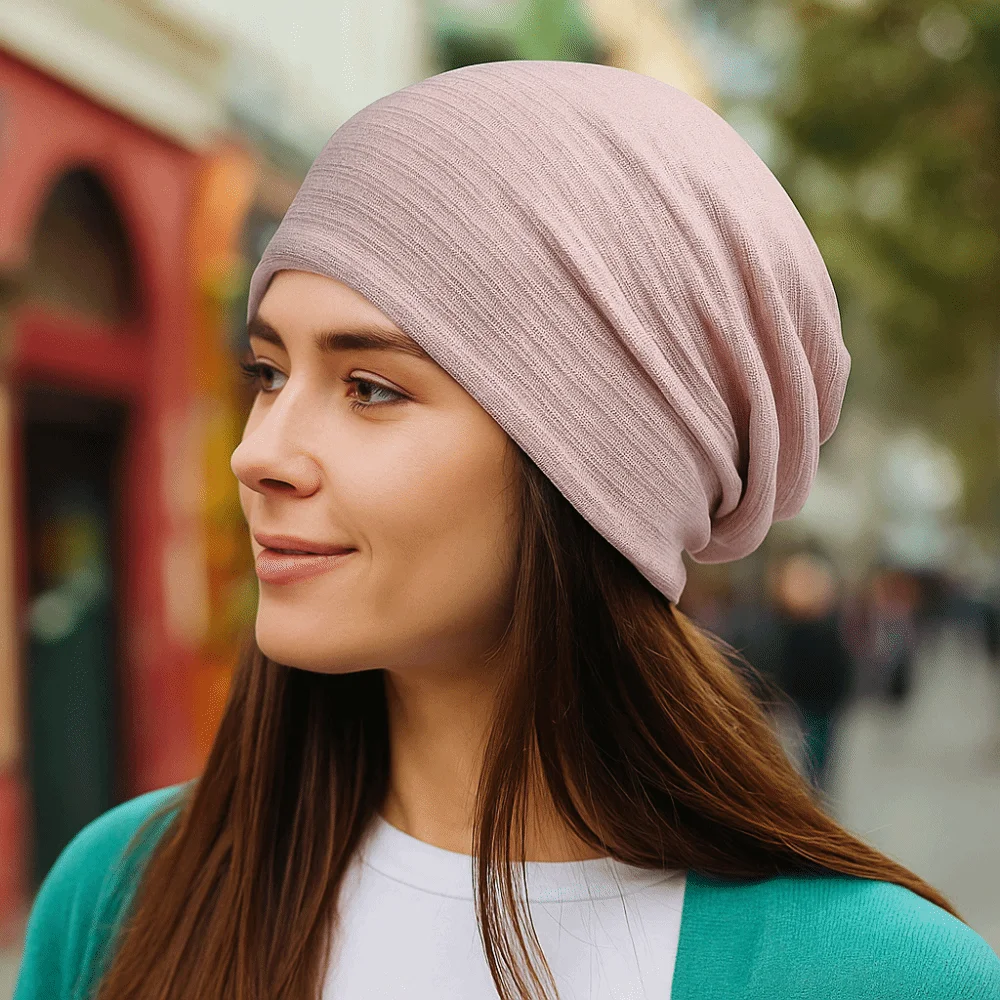 

Fabric Caps Stripes Slouchy Beanies Hat Soft Double Layer Knitted Outdoor Baggy Skullcaps Solid Color Comfortable