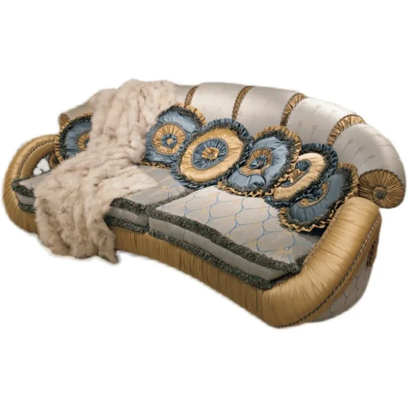 European style sofa solid wood luxury fabric design French court log carved wine cabinet coffee table