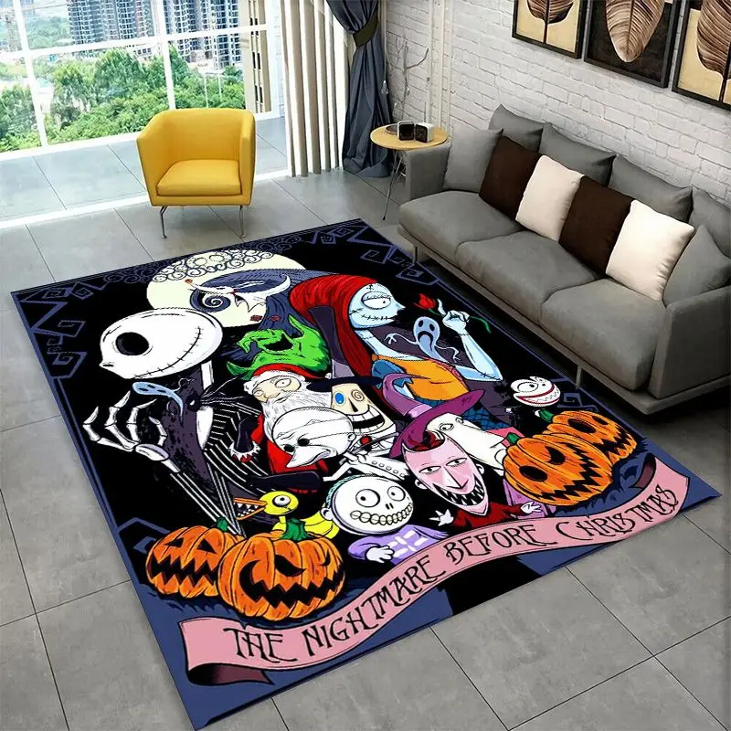 HD Cartoon N-Nightmare Before Christmas Jack Halloween Carpet Rug for Playroom Bedroom Living Room Sofa,Game Area Rug Non-slip