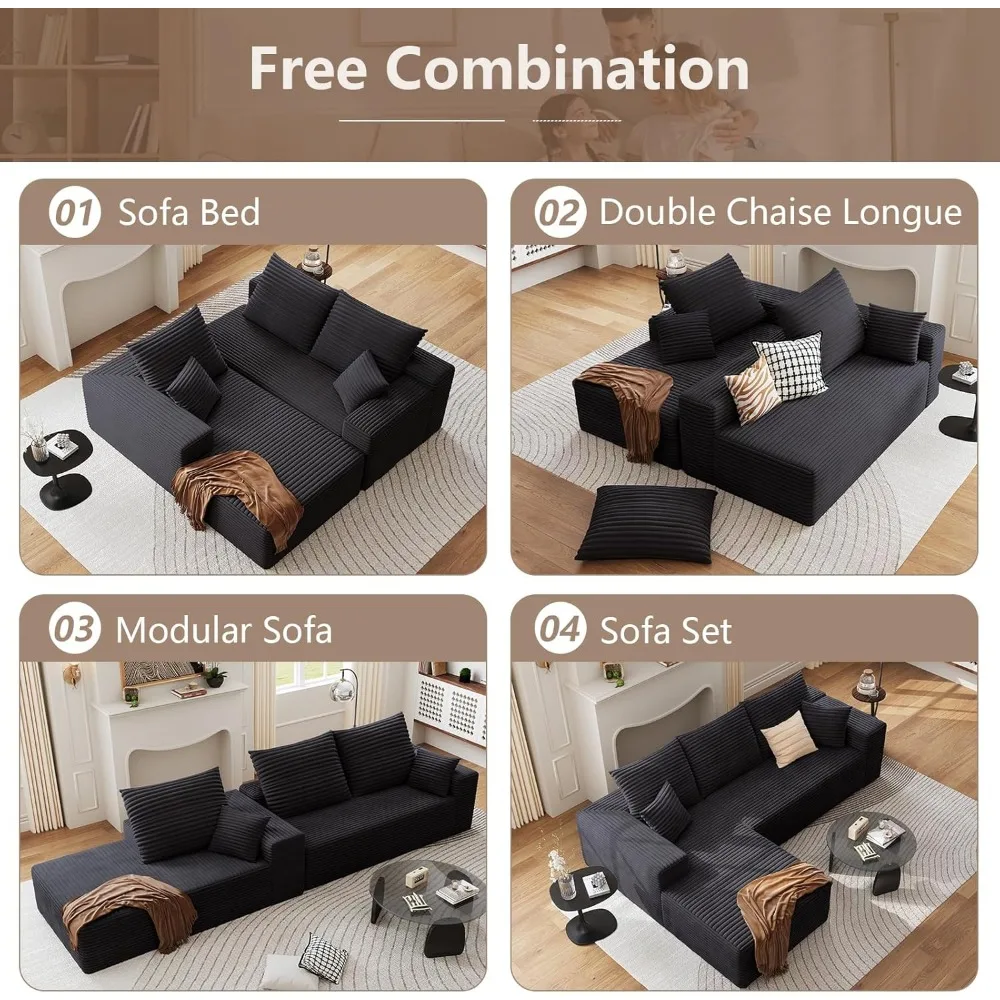 Современный 3-местный вельветовый L-образный секционный диван-кровать с шезлонгом для гостиной