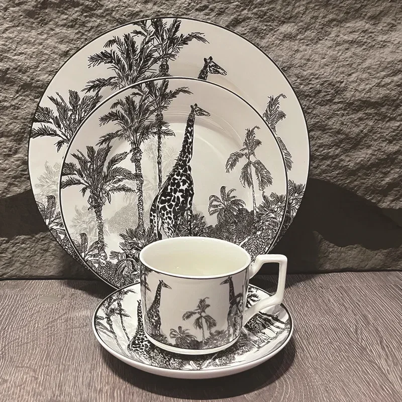 

10-8 inch unique light luxury and minimalist painting Chinese style retro ceramic giraffe plate set