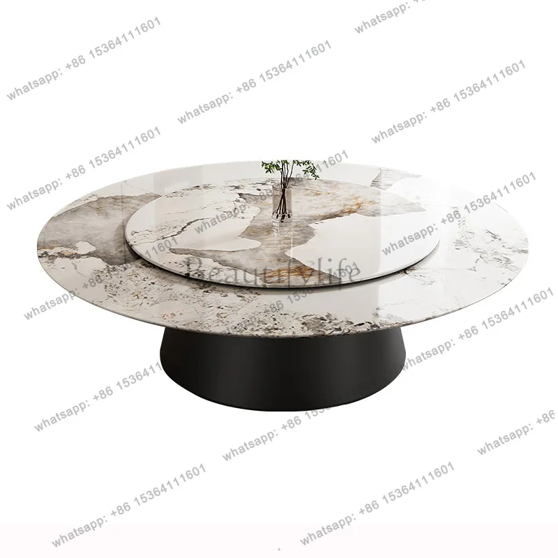 

Rock slab round dining table with turntable Hotel restaurant Electric large round table for 20 people with hot pot