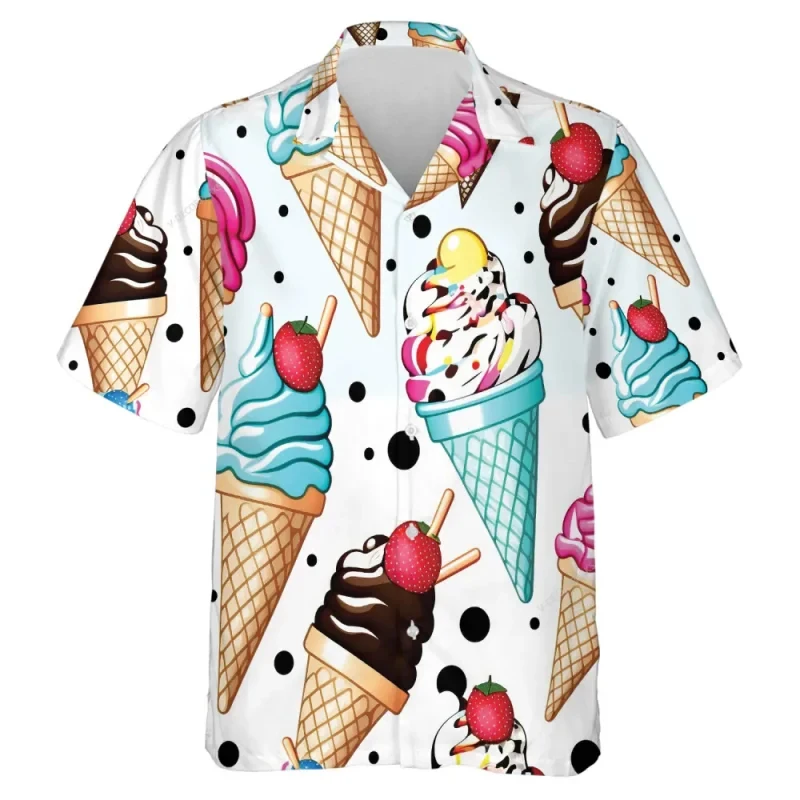 Full Print Independence Day Ice Cream Graphic Hawaiian Shirt For Men Women Casual Button Down Beach Shirts Plus Size Aloha Shirt