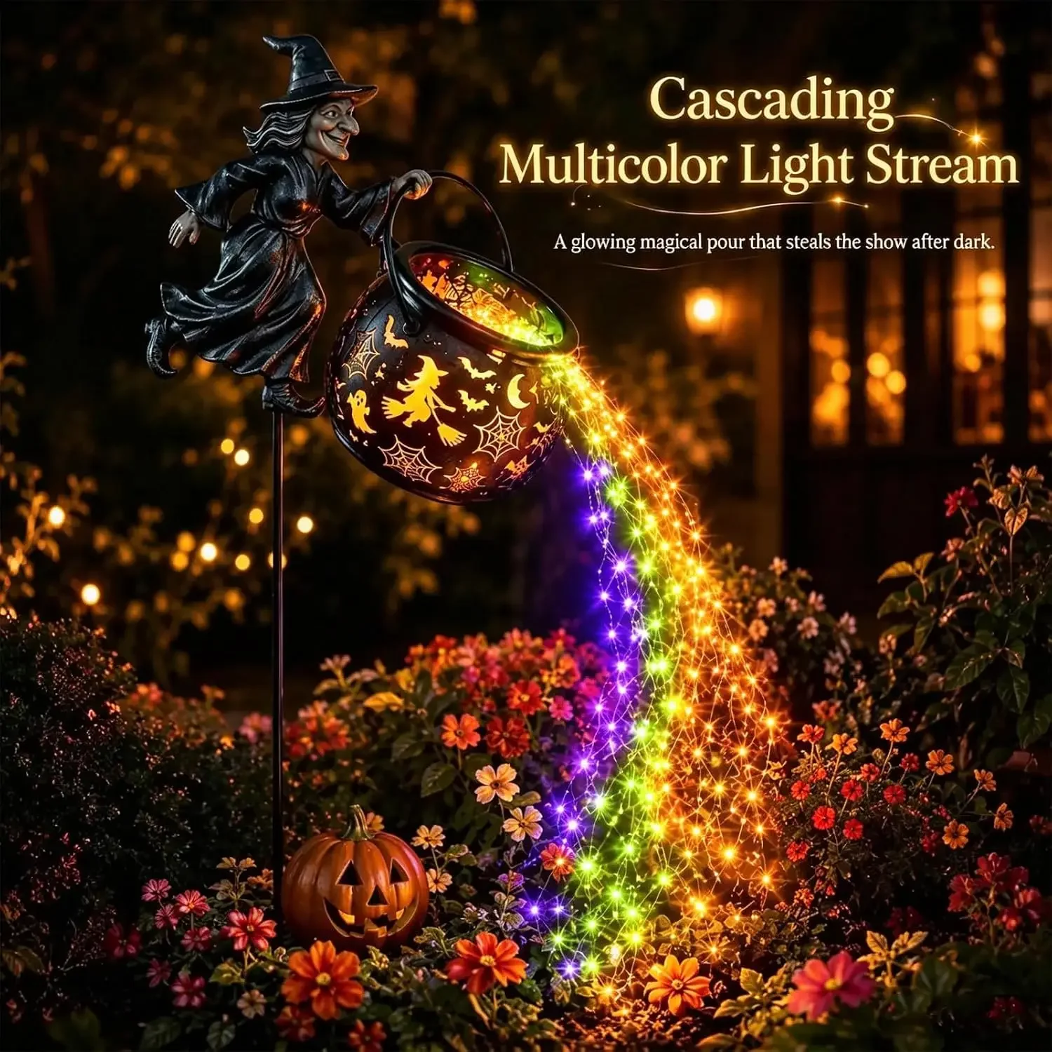 Halloween Witch Cauldron Garden Light, Powered Halloween Outdoor Decorations with LED Glow,Outdoor Halloween Decoration for Yard