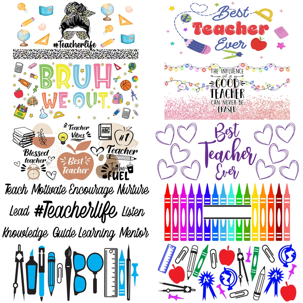 Teacher`s Day Series UV DTF Cups Wraps Libbey 16oz Cup Transfer Waterproof Teacher Life Style 3D Stickers
