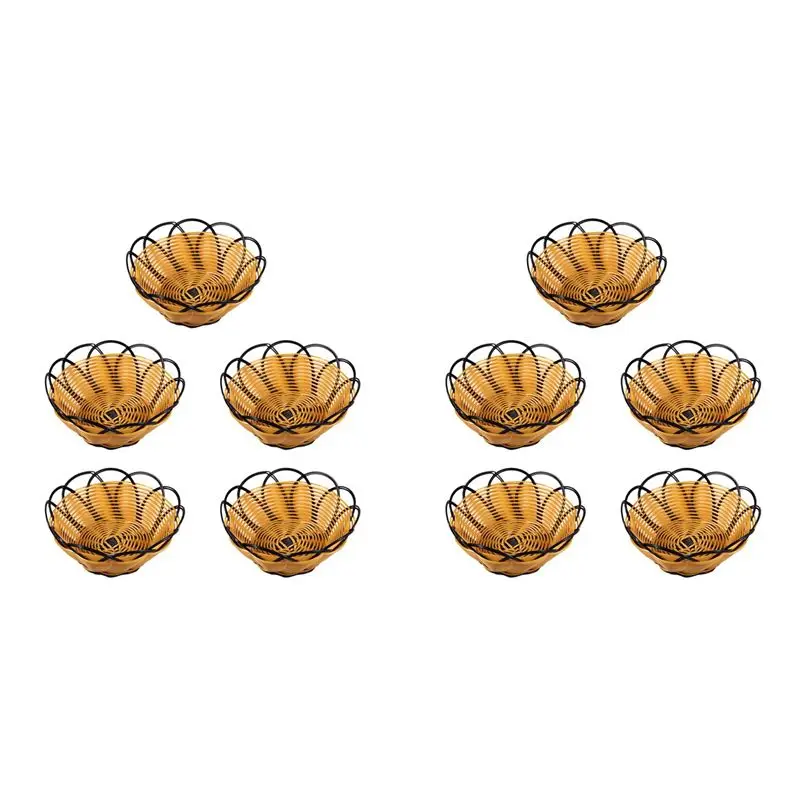 

EYFL-10 шт. 7-дюймовые пластиковые плетеные корзины для фруктов, овощей, печенья, черные и оранжевые