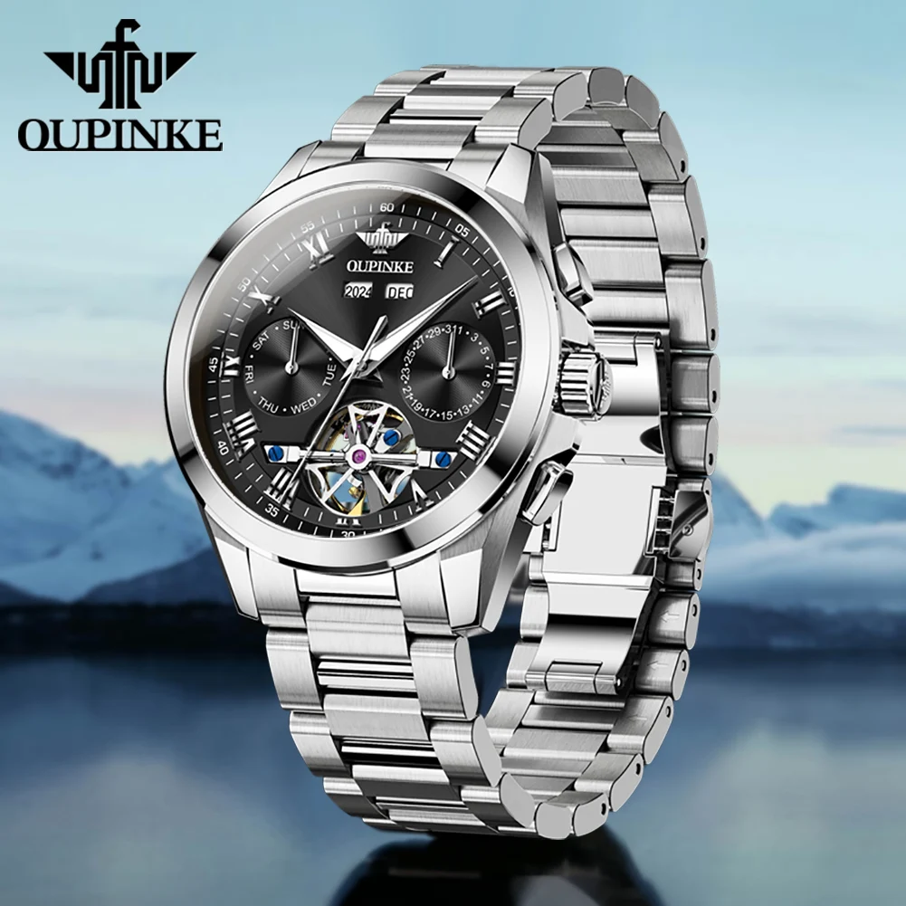 OUPINKE 3281 Deep Waterproof Hollow Skeleton Man Mechanical Watch Roman Scale Auto Date Watch For Men Original Dress Wristwatch