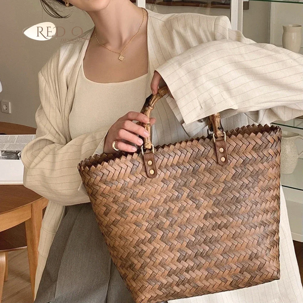 

Woven Handbag For Women Retro French Straw Woven Bag Versatile Large Capacity Waterproof Bag Bohemia Vacation Beach Totes Bag