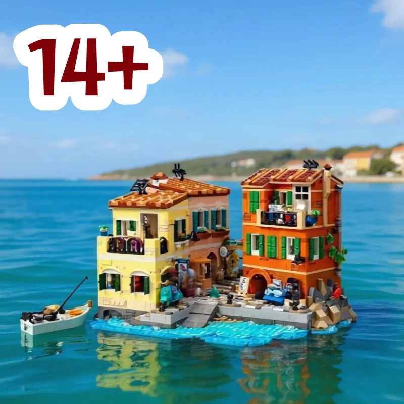 Creative City Architecture Italian Riviera  Building Block Street Scene Assembly Brick Toy Adult Christmas Gift