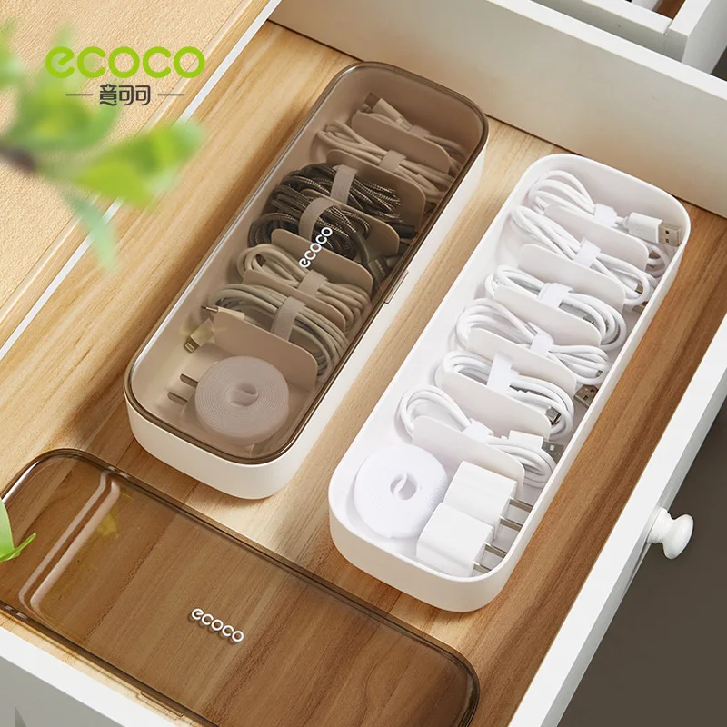 Ecoco Cable Storage Box Earphone Organizer Dustproof Electric Charger Wire Management Case Office Desktop Supplies Storage Bin