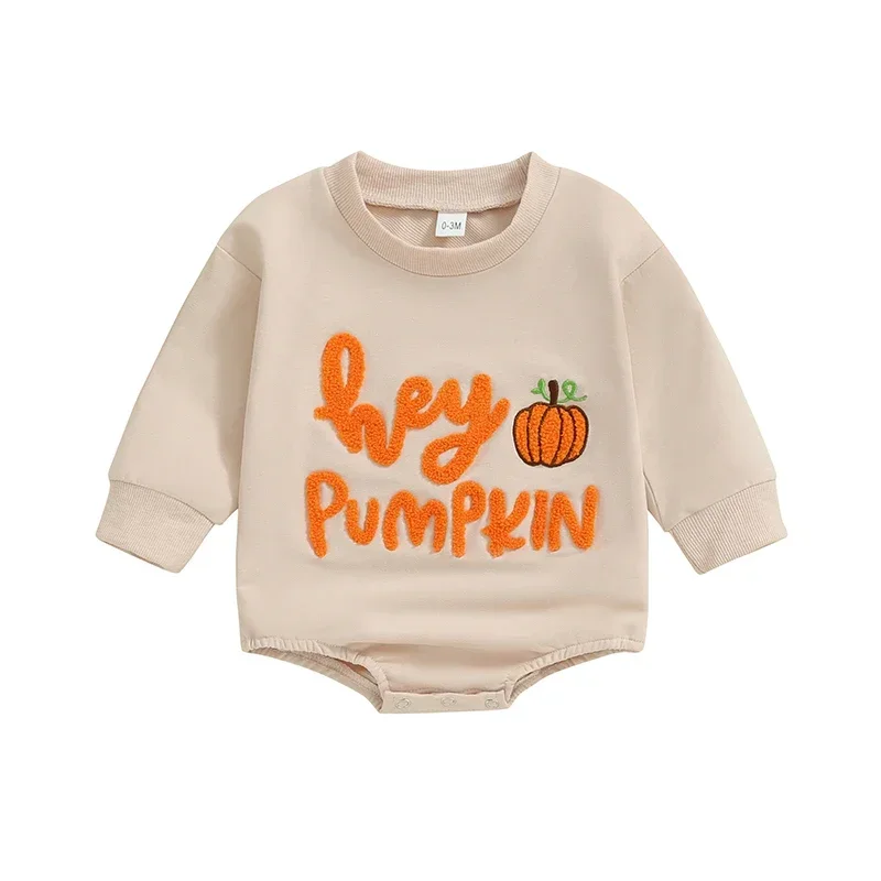 Baby Sweatshirt Romper Witch Pumpkin Letter Embroidered Long Sleeve Round Neck Jumpsuits Halloween Bodysuits Fall Clothes