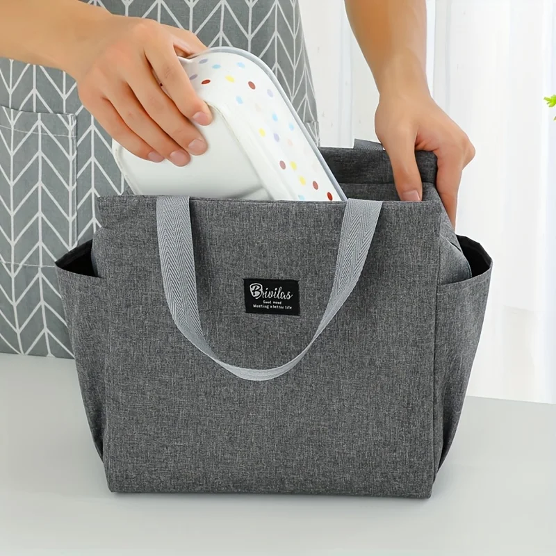 1Pc Insulated Tote Bag, Double-Pocket Insulated Lunch Bag, Non-Food-Contact Portable Lunch Box Tote Bag, Large Capacity Insulated Picnic Food Bag, Washable Lunch Bag with Zipper, Suitable for Outdoor Picnics, Camping, or Daily Use at Work