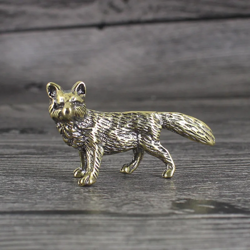 Wolf Cub Action Figures Brass Miniature Ornament Accessories Artware Desktop Car Interior Creative Decor Boys Birthday Present