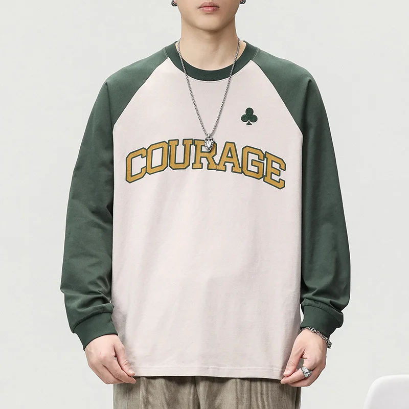 

Autumn and winter printed long-sleeved hoodie men's loose large size down rotator sleeve round neck all matching base shirt