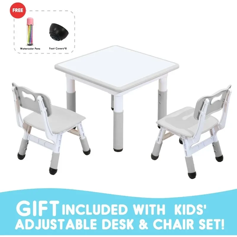 Kids Table & Chair Set with Adjustable Toddler-Safe Non-Slip Legs, Activity & Graffiti-Proof Desktop Ages 3-12