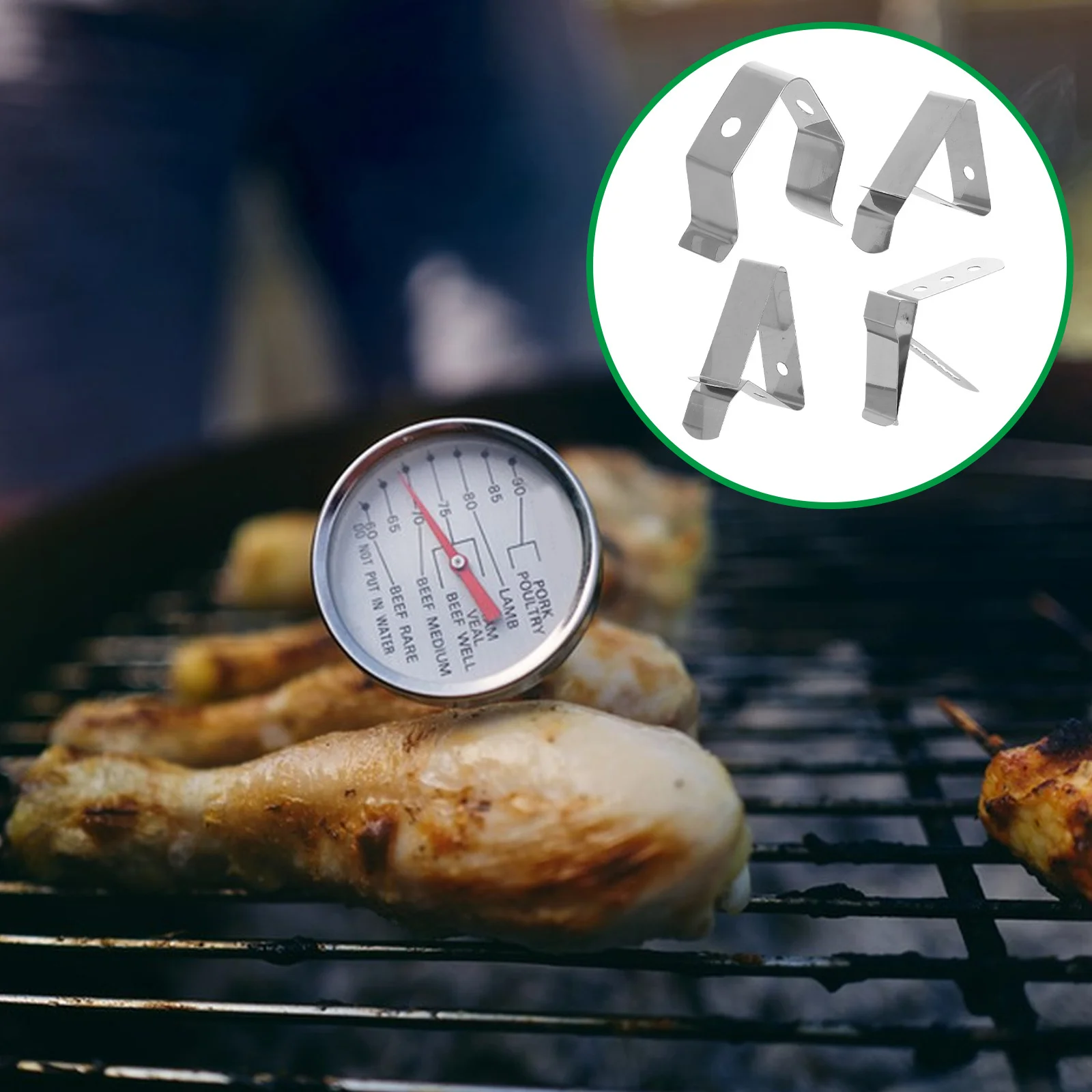 

4Pcs Stainless Steel Thermometer Clip for Bbq Grill and Cooking Heat-Resistant Multi-Purpose Food Clips