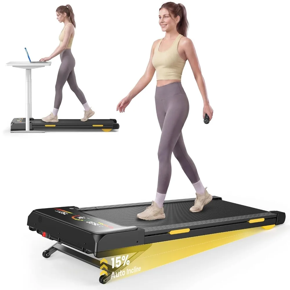 Walking Pad with 15-Level Auto Incline, 3.0HP Quiet Brushless Under Desk Treadmill, Compact for Home & Office, LED Screen,Custom