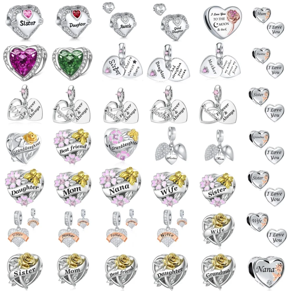 

Hot selling Charm Sister Wife Daughter Family Pendant Beads Diy European 925 Silver Pendant Bracelet Necklace Women's Jewelry