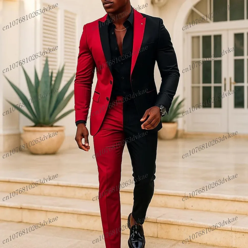 

New Black And Red Men Suit Wedding Party Formal Groom Groomsman Prom Business Male Tuxedos 3 Piece Set Jacket Vest Pants