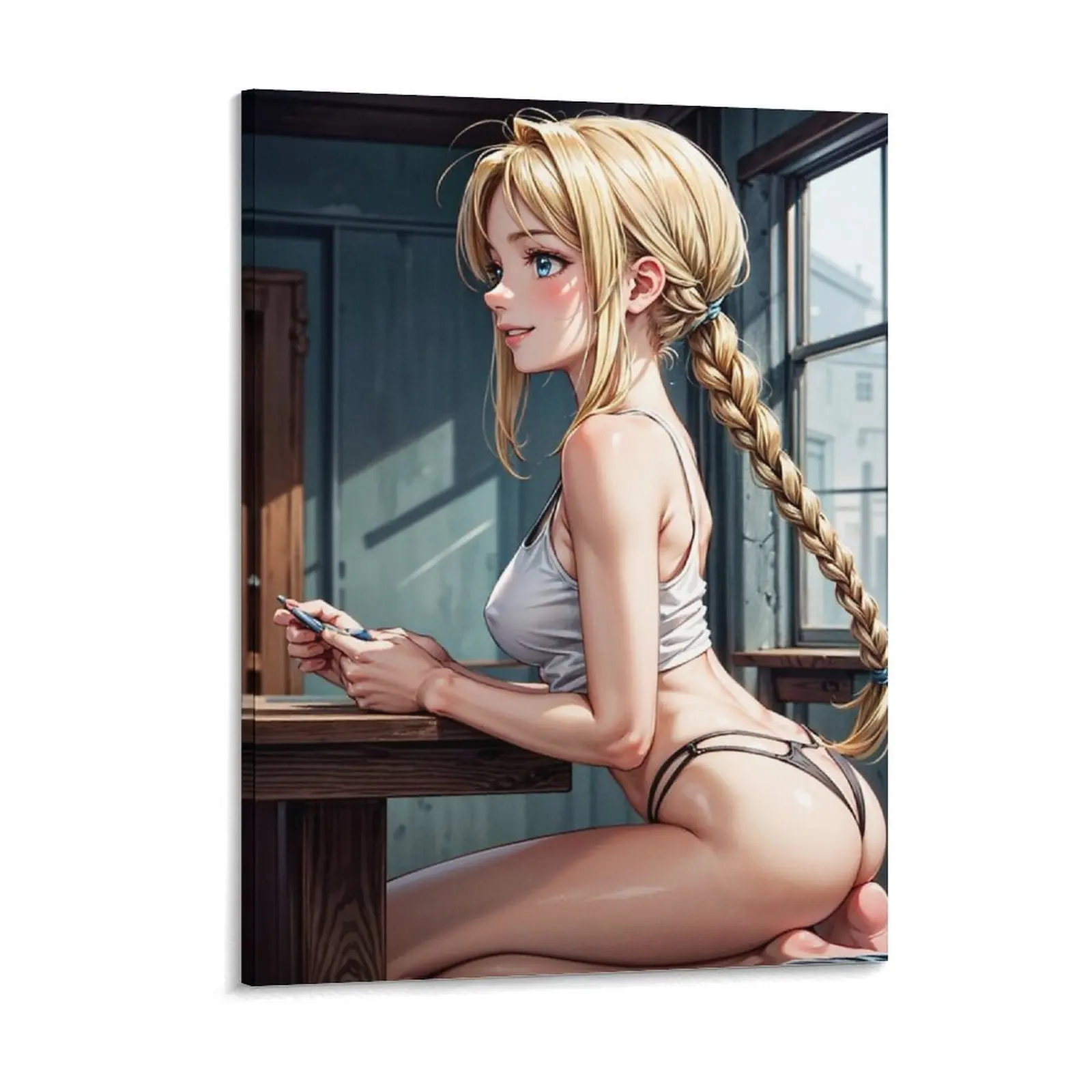 Anime Pinup Girl Suki Tanaka 007 Playing Strip Poker Canvas Painting Cinema Club Printing Printing Garage Framed Wall Paintings