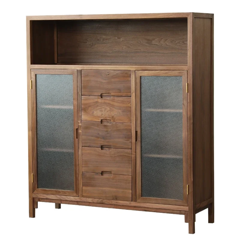 

New Chinese Style Black Walnut Solid Wood Simplicity Sideboard Cabinet Tea Storage Cabinet Multifunctional