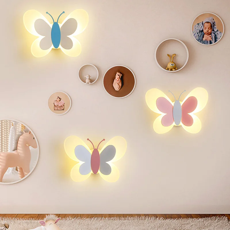 Modern Children\'s Room Butterfly Wall Light For Bedroom Bedside Wall Lamp Creative Personality Wall Decor LED Butterfly Sconce