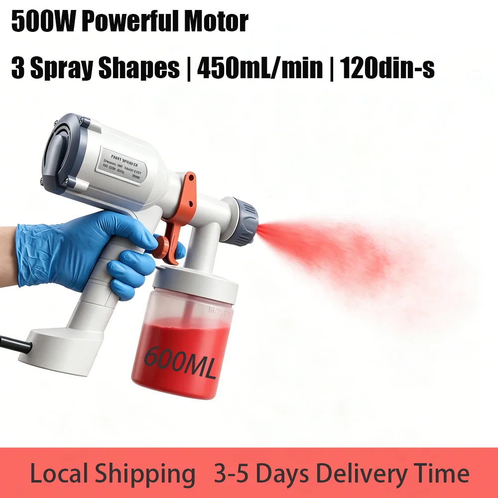 500W HVLP Farbspritzgerät, verbesserte ultraleichte elektrische Spritzpistole mit 20 FL OZ abnehmbarem Behälter, 2 Düsen (1,5 mm/2,0 mm) & 3 Sprühmuster, leicht zu reinigen, für Zäune, Wände, Türen,