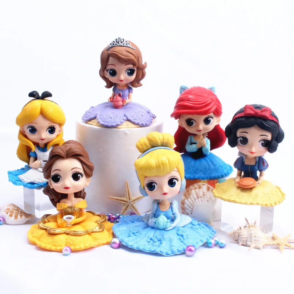 Kawaii Disney Princess Alice Sofia Snow White Cake Topper Decoration Collectible Ornament Model Doll For Girls Birthday Gift