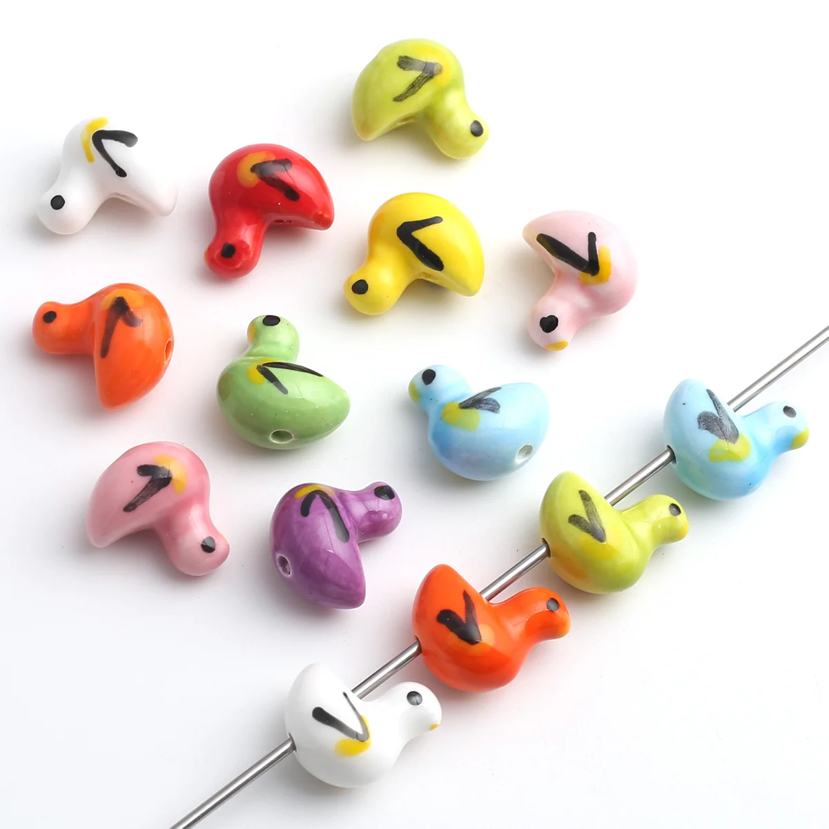 6/18pcs Random Color Cartoon Bird Ceramic Beads 16mm For DIY Bracelet Necklace Hair Accessories Craft Making