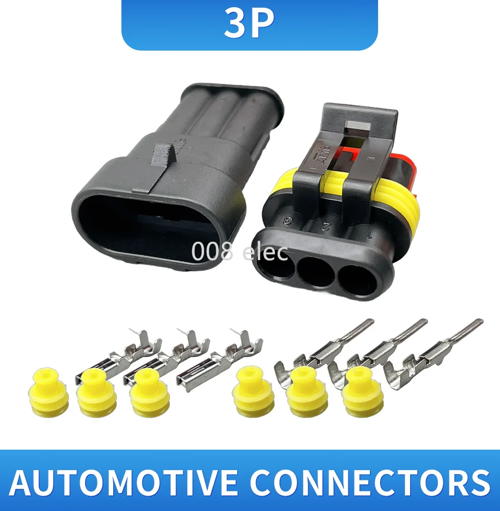 1/2/5/10sets 3pin waterproof wires car connector plugs wired wireless  Waterproof Auto Connector Male Female Plug 15CM 18AWG Wir