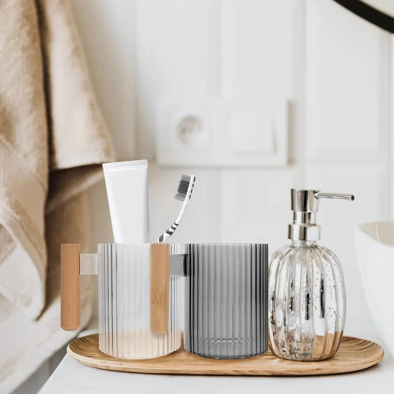 

Minimalist Wooden Handle Dental Rinse Cup, Nordic Creative Couple Toothbrush Cup, Household Wash Water Jar, Elegant Decorative